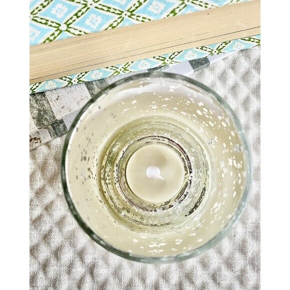 New Glam Luxe Shimmer Arctic Ice Silver Mercury Glass Light Up Flameless Candle - Picture 8 of 10